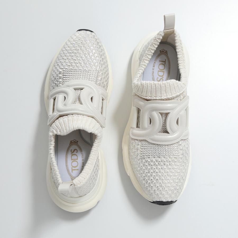 TODS トッズ スニーカー Kate ケイト XXW54C0IB90T8Z レディース ローカット スリッポン バックタブ ロゴ ニット メタリック 4cm シューズの画像