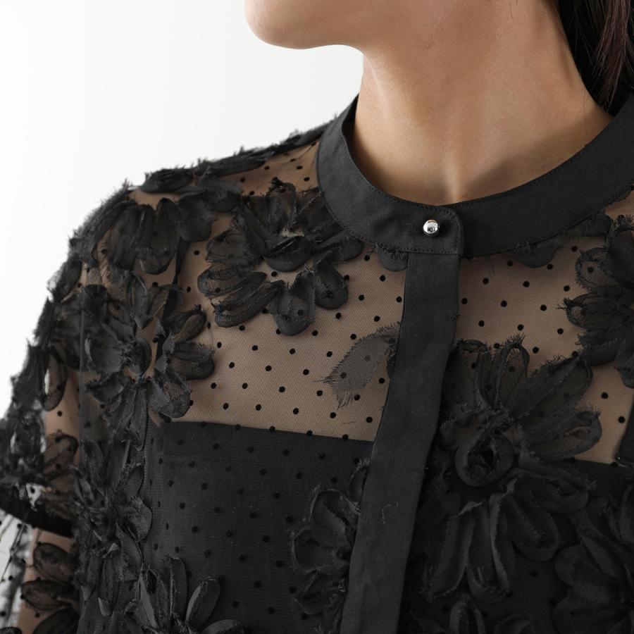 TORRAZZO DONNA ベロア ドット刺繍 ブラウス 定価19800円 ブラウス シャツ 25AW ブラック ゴールド レディース トラッゾドンナ【中古】6-0317T♪ TORRAZZO DONNA - TORRAZZO DONNA ベロア ドット刺繍 ブラウス 定価