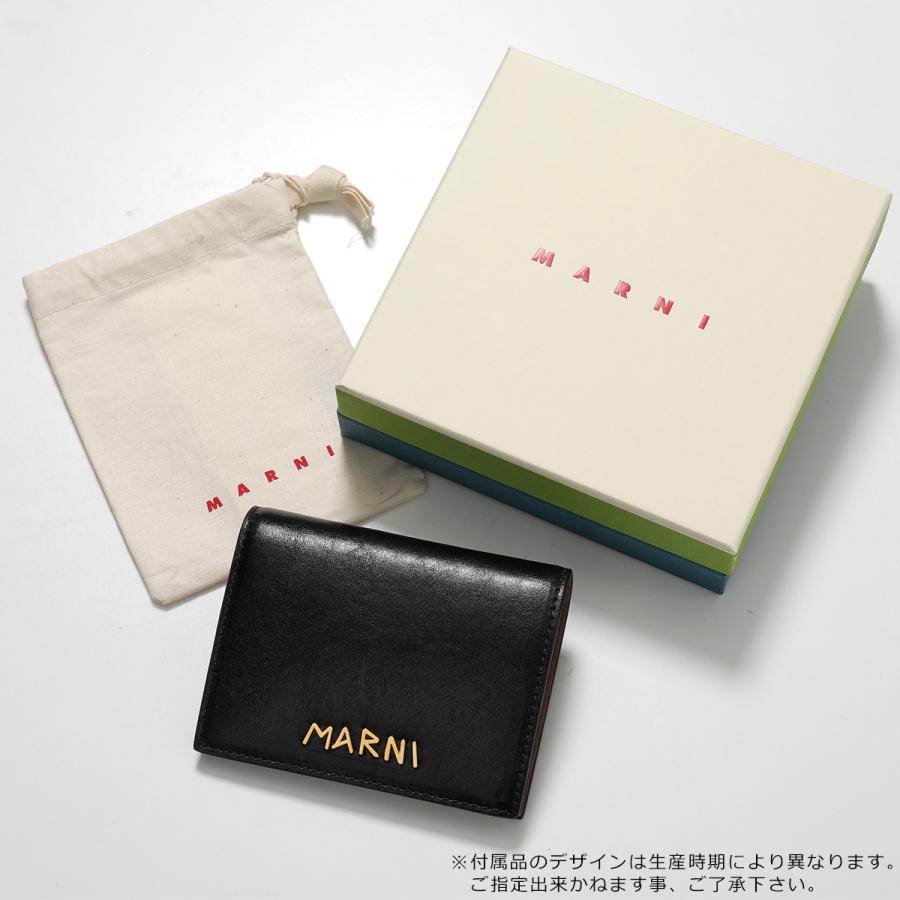 未使用保管品✨ MARNI マルニ　折り財布　財布　レザー　ブラック　黒　金ロゴ MARNI マルニ ロゴ刺繍 三つ折りレザーウォレット PFMI0105U0 P6533 黒
