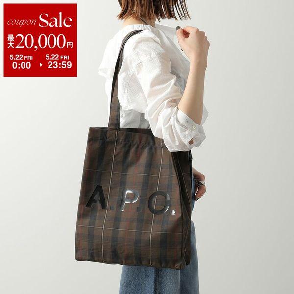 APC A.P.C. アーペーセー トートバッグ tote lou ルー COHKY M61442 レディース コットン ショッピングバッグ チェック柄 ロゴ 鞄 CAA/MARRONの画像