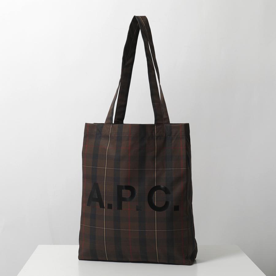 APC A.P.C. アーペーセー トートバッグ tote lou ルー COHKY M61442 レディース コットン ショッピングバッグ チェック柄 ロゴ 鞄 CAA/MARRONの画像