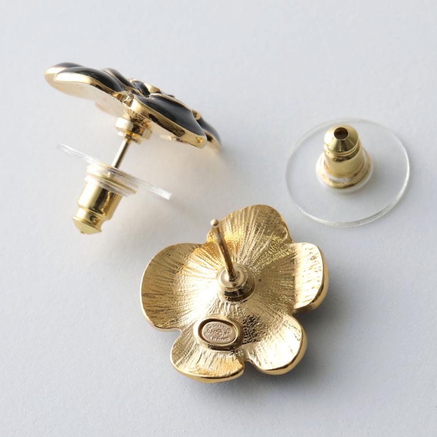 CHANEL シャネル ピアス ABH302 B23691 レディース ココマーク CCロゴ メタル カメリア スタッド アクセサリー ショッパー付き U8141/ブラック×ゴールドの画像
