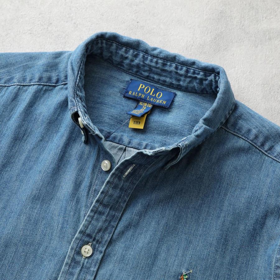Polo Ralph Lauren KIDS ポロラルフローレン キッズ デニムシャツ 323713843 レディース ガールズ コットン 長袖 ボタンダウン ポニー刺? 001/BLUEの画像