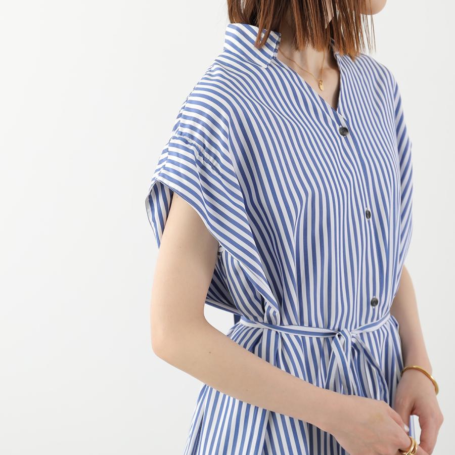 HERENCIA ヘレンチア ワンピース Back-Ribbon Striped Shirt Dress H326114 レディース ストライプ バックリボン ドレス ロング丈の画像