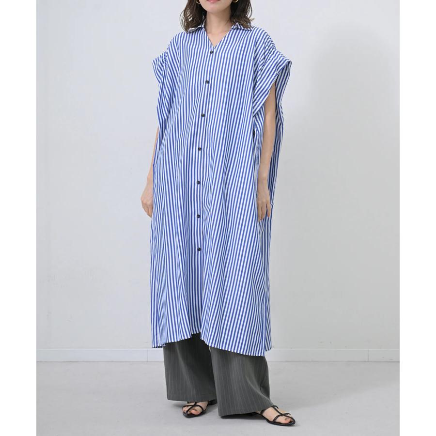 HERENCIA ヘレンチア ワンピース Back-Ribbon Striped Shirt Dress H326114 レディース ストライプ バックリボン ドレス ロング丈の画像