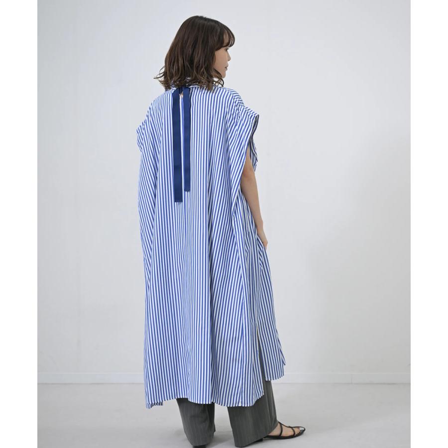 HERENCIA ヘレンチア ワンピース Back-Ribbon Striped Shirt Dress H326114 レディース ストライプ バックリボン ドレス ロング丈の画像