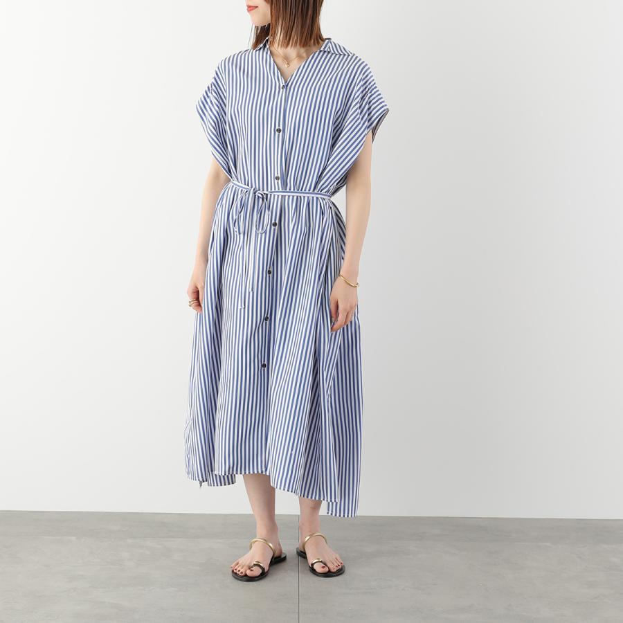 HERENCIA ヘレンチア ワンピース Back-Ribbon Striped Shirt Dress H326114 レディース ストライプ バックリボン ドレス ロング丈の画像