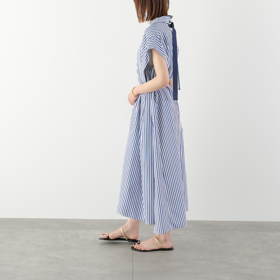 HERENCIA ヘレンチア ワンピース Back-Ribbon Striped Shirt Dress H326114 レディース ストライプ バックリボン ドレス ロング丈の画像