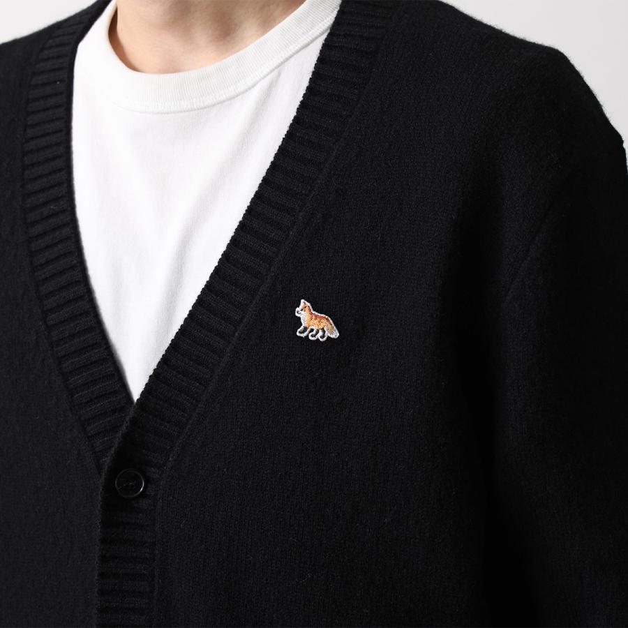 メゾンキツネ　ブラックとホワイトのVネックカーディガン MAISON KITSUNE（メゾン キツネ） カーディガン BABY FOX ベイビー