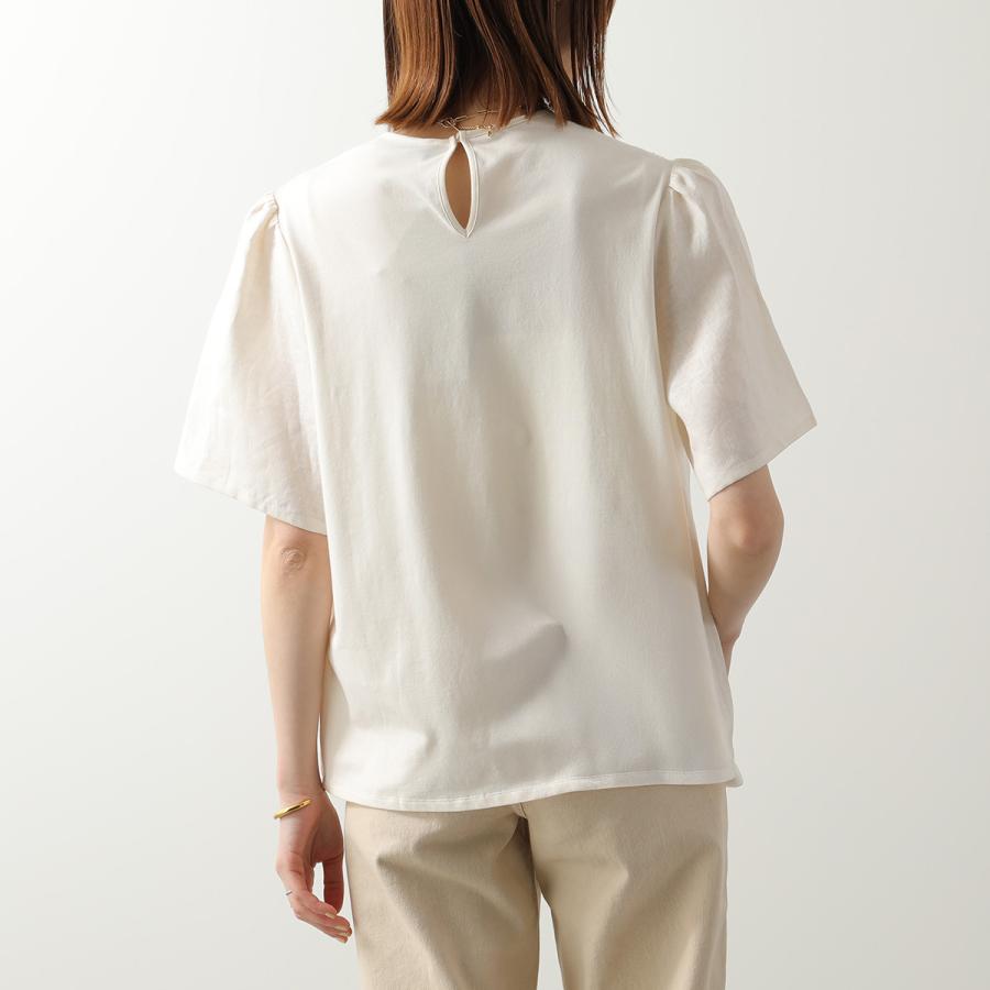 WEEKEND MAX MARA ウィークエンド マックスマーラ ブラウス BACINO バチーノ レディース リネン キャンバス ギャザー フラワー 刺繍 半袖の画像