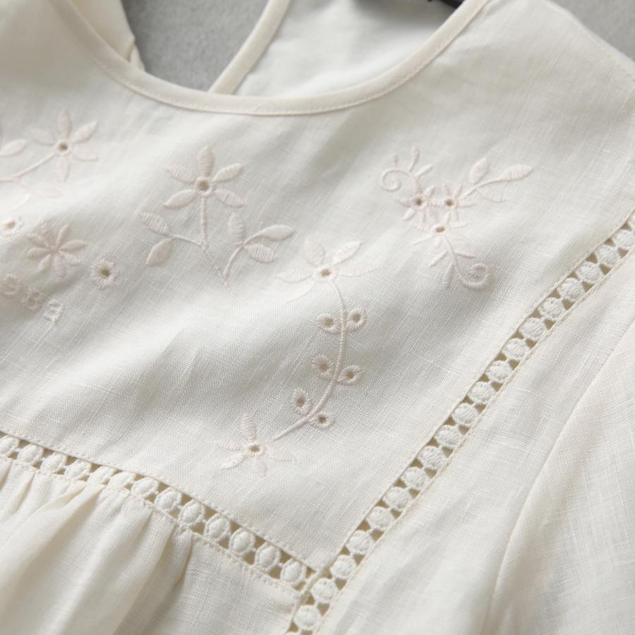WEEKEND MAX MARA ウィークエンド マックスマーラ ブラウス BACINO バチーノ レディース リネン キャンバス ギャザー フラワー 刺繍 半袖の画像