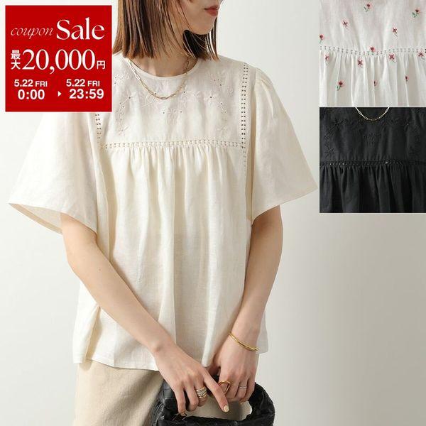 WEEKEND MAX MARA ウィークエンド マックスマーラ ブラウス BACINO バチーノ レディース リネン キャンバス ギャザー フラワー 刺繍 半袖の画像