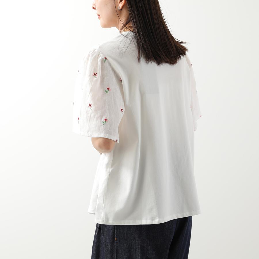 WEEKEND MAX MARA ウィークエンド マックスマーラ ブラウス BACINO バチーノ レディース リネン キャンバス ギャザー フラワー 刺繍 半袖の画像