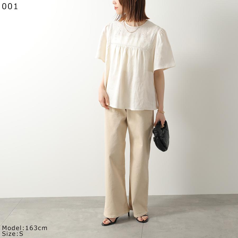 WEEKEND MAX MARA ウィークエンド マックスマーラ ブラウス BACINO バチーノ レディース リネン キャンバス ギャザー フラワー 刺繍 半袖の画像