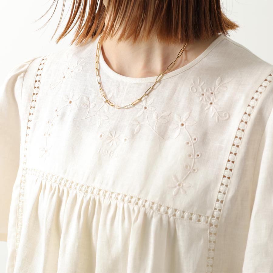 WEEKEND MAX MARA ウィークエンド マックスマーラ ブラウス BACINO バチーノ レディース リネン キャンバス ギャザー フラワー 刺繍 半袖の画像