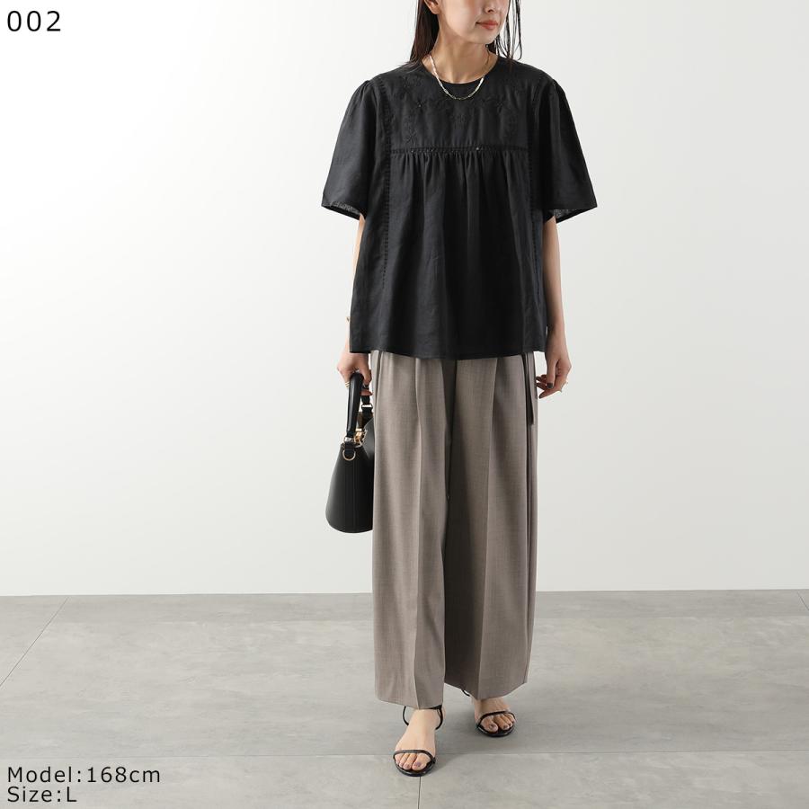 WEEKEND MAX MARA ウィークエンド マックスマーラ ブラウス BACINO バチーノ レディース リネン キャンバス ギャザー フラワー 刺繍 半袖の画像