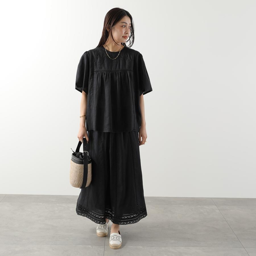 WEEKEND MAX MARA ウィークエンド マックスマーラ ブラウス BACINO バチーノ レディース リネン キャンバス ギャザー フラワー 刺繍 半袖の画像