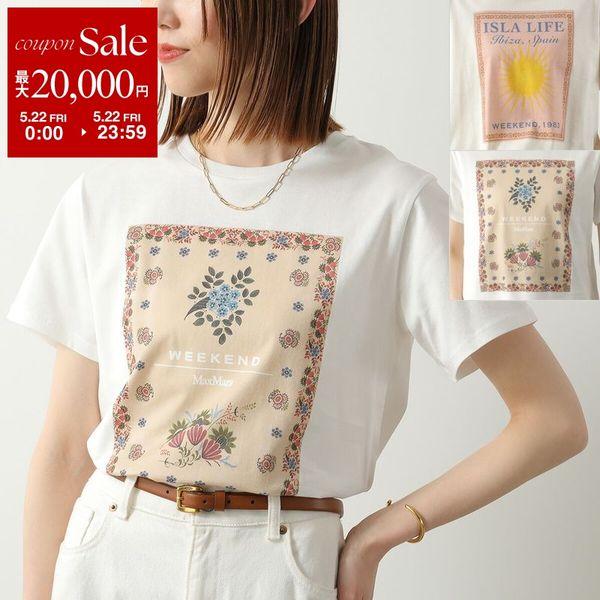 Weekend Max Mara ロゴ入りシルク切替 刺繍花柄カットソーM MAXMARA WEEKEND LINE（マックスマーラウィークエンドライン） WEEKEND