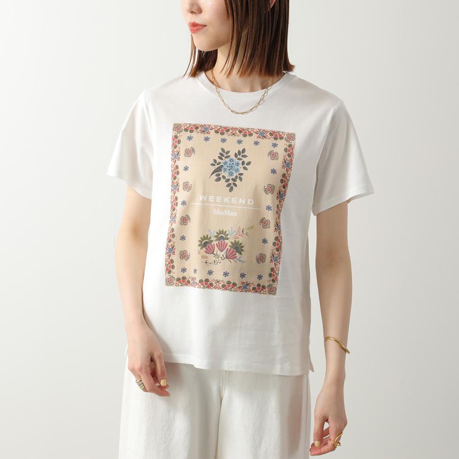Weekend Max Mara ロゴ入りシルク切替 刺繍花柄カットソーM MAXMARA WEEKEND LINE（マックスマーラウィークエンドライン） WEEKEND