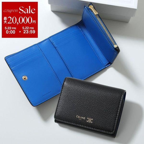 CELINE セリーヌ 三つ折り財布 FINE WALLET ファインウォレット L100A2O54.GFS3 レディース トリオンフ ミニ財布 レザー Black/Ultra-Blueの画像
