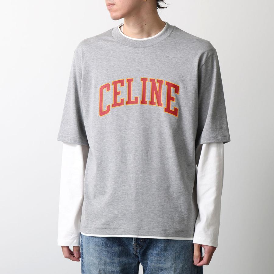 セリーヌ イタリア製 総柄 長袖 シャツ L グレー系 CELINE ロンT レディース CELINE（セリーヌ） トリオンフロゴ刺繍 ストライプ総柄 アセテート