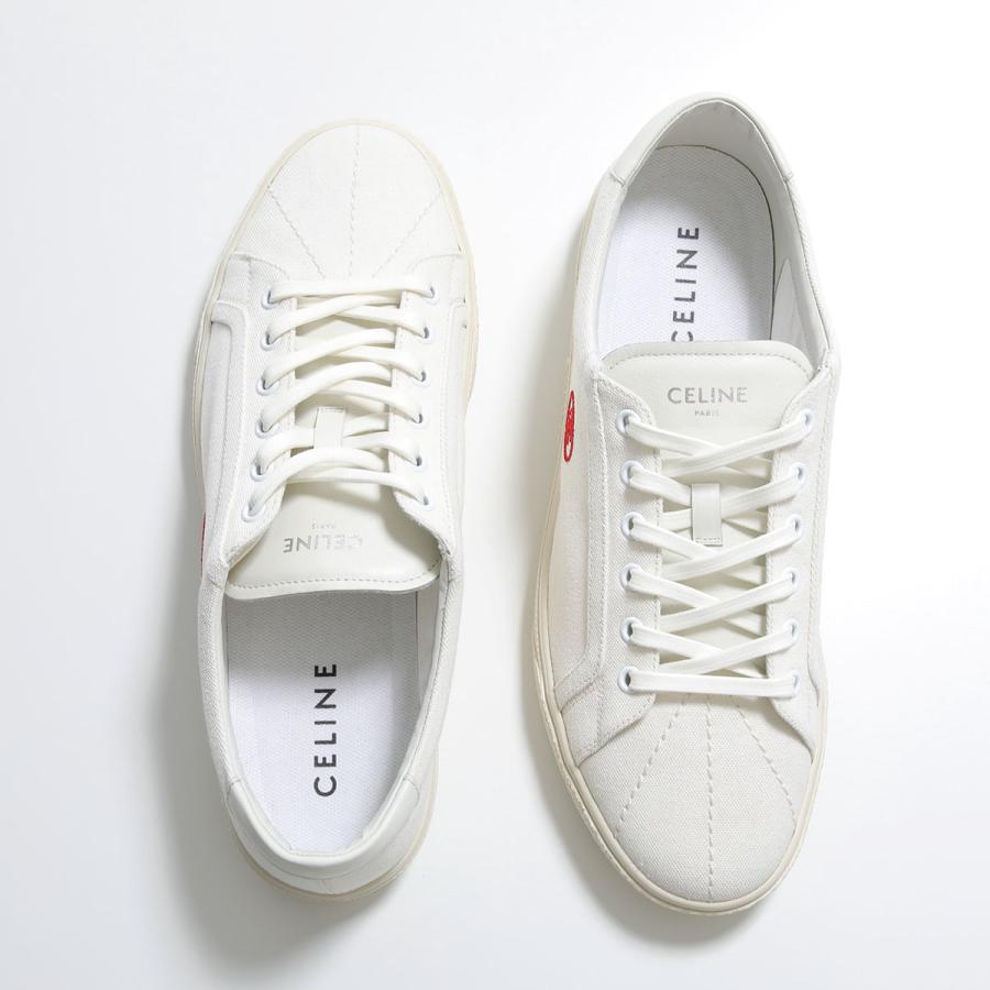 CELINE セリーヌ スニーカー LOU ルー 364755216C.01BC メンズ トリオンフ刺繍 レースアップ キャンバス カーフスキン WHITEの画像