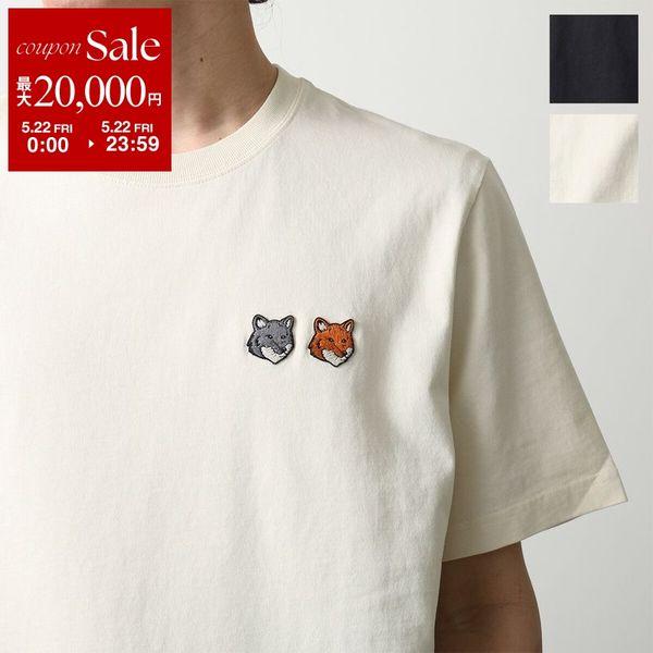MAISON KITSUNE メゾンキツネ Tシャツ DOUBLE FOX ダブル フォックスヘッド コンフォート OM011CF KJ7025 メンズ 半袖 カットソー 刺繍パッチ カラー2色の画像