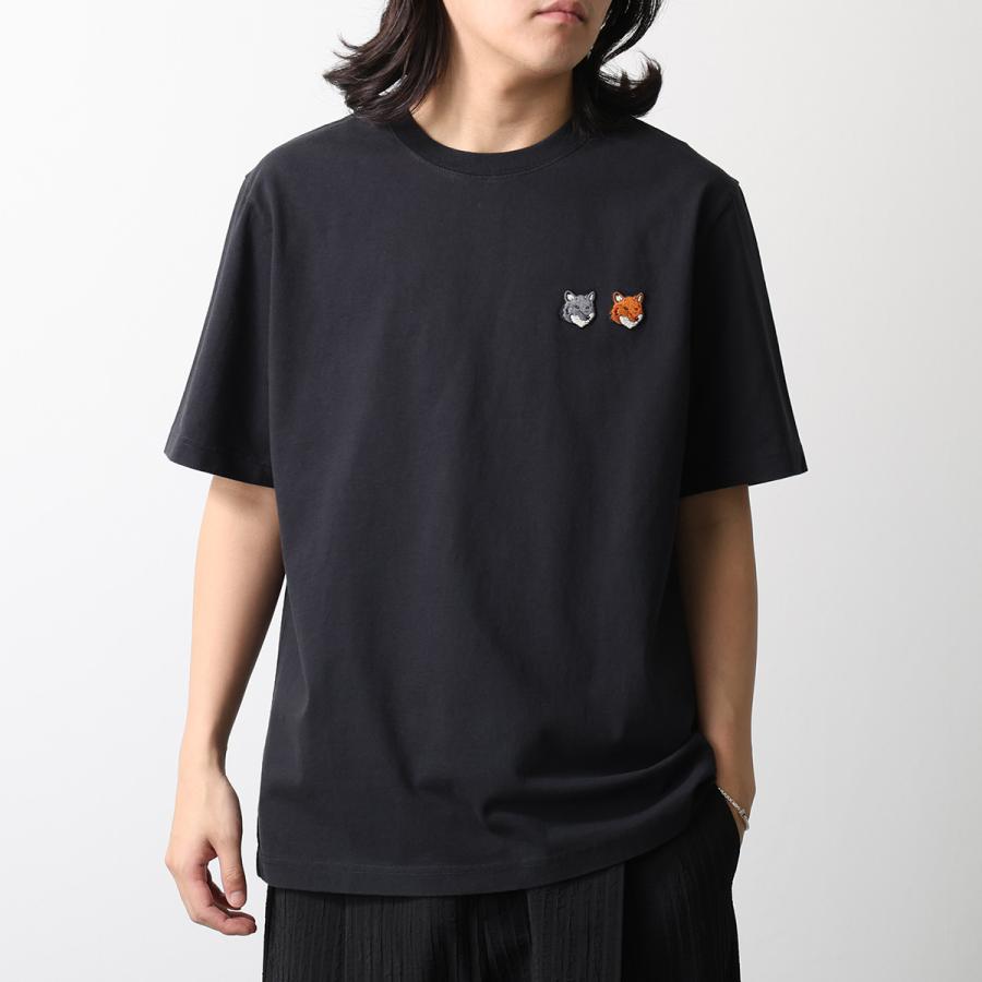MAISON KITSUNE メゾンキツネ Tシャツ DOUBLE FOX ダブル フォックスヘッド コンフォート OM011CF KJ7025 メンズ 半袖 カットソー 刺繍パッチ カラー2色の画像