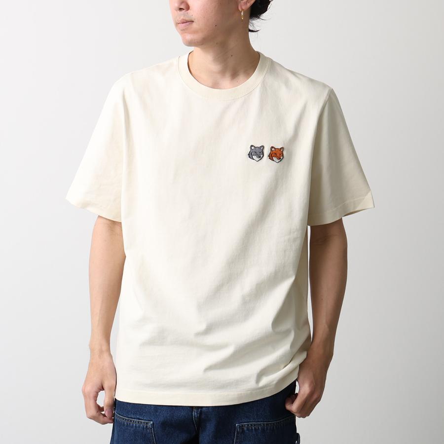 MAISON KITSUNE メゾンキツネ Tシャツ DOUBLE FOX ダブル フォックスヘッド コンフォート OM011CF KJ7025 メンズ 半袖 カットソー 刺繍パッチ カラー2色の画像