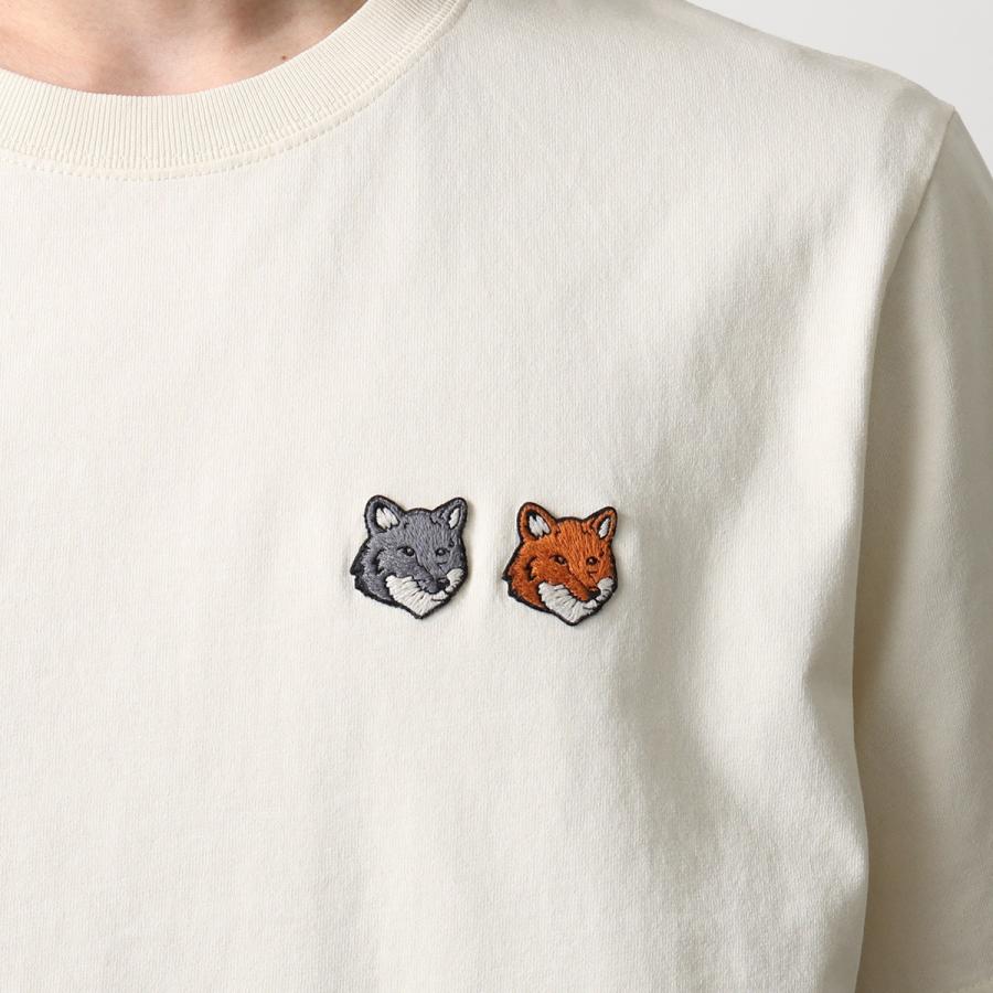 MAISON KITSUNE メゾンキツネ Tシャツ DOUBLE FOX ダブル フォックスヘッド コンフォート OM011CF KJ7025 メンズ 半袖 カットソー 刺繍パッチ カラー2色の画像
