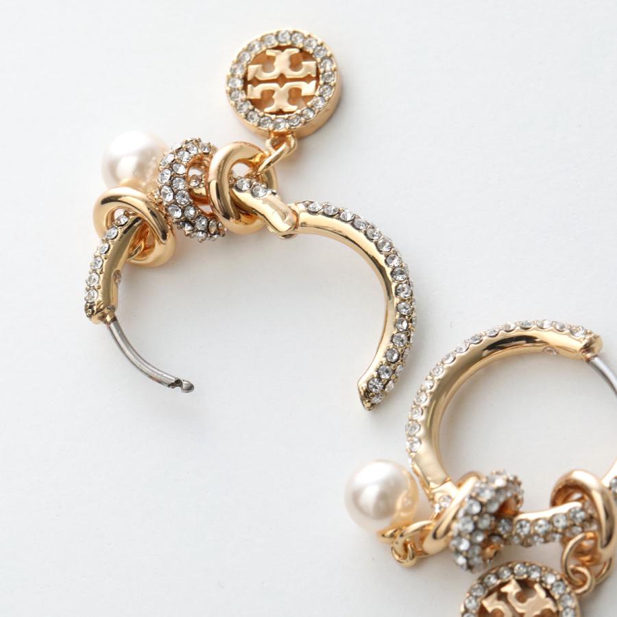 はんちゃん　トリーバーチ　フープピアス　ホワイト　Tモノグラム　ゴールド TORY BURCH（トリーバーチ） フープピアス アイコン パヴェ チャーム
