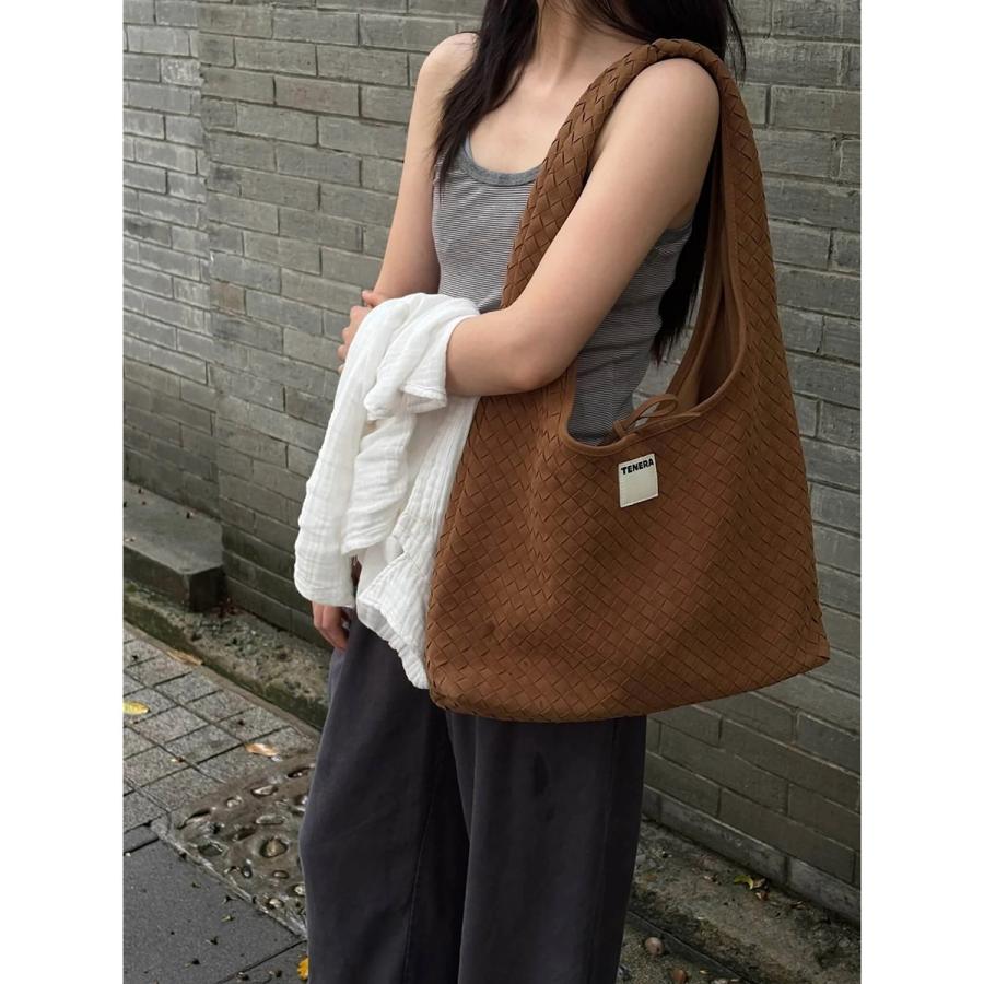 【訳あり】TENERA テネラ トートバッグ Handwoven Suede Large Hobo ハンドウーブン ラージ ホーボーバッグ レディース スエードコレクション 鞄 ブラウンの画像
