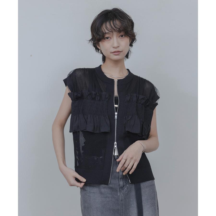Eimee Law　エイミーロウ フリルメッシュジレ　黒 Eimee Law（エイミーロウ） ニットベスト 84708Z レディース フリル