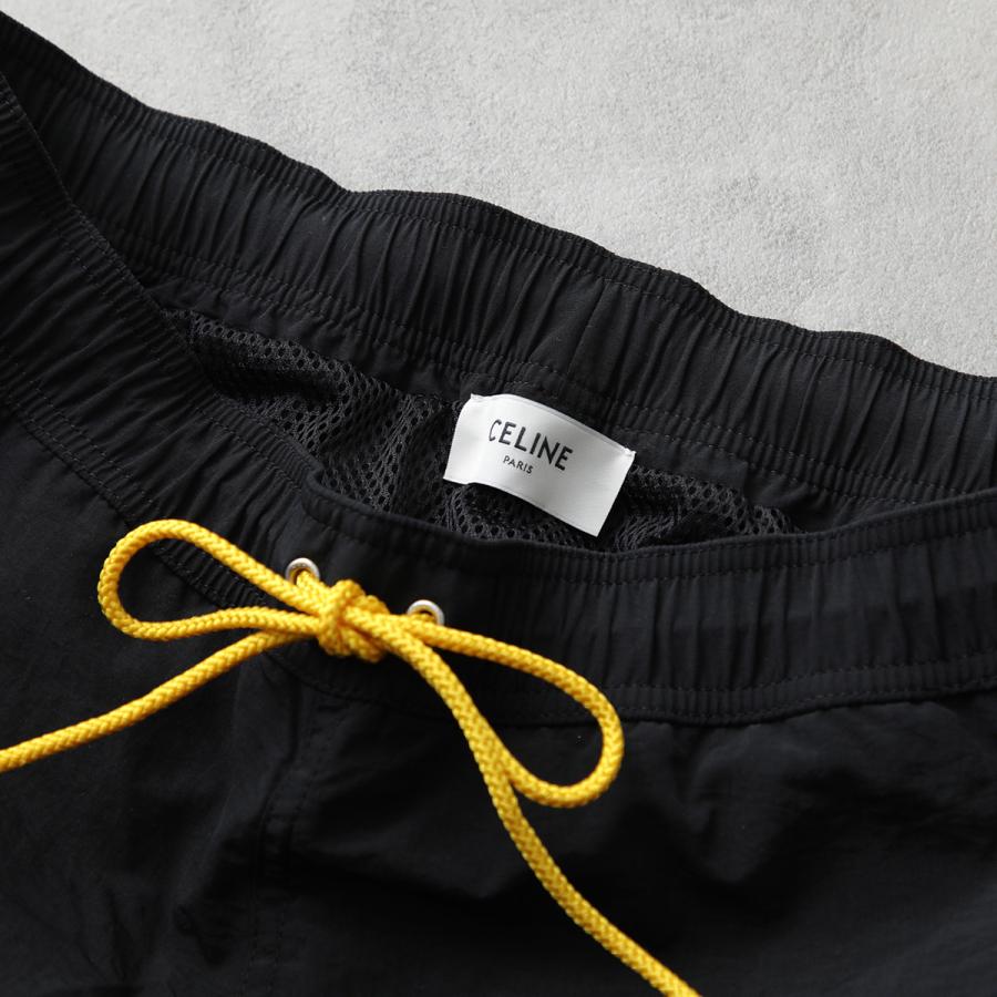 CELINE セリーヌ スイムショートパンツ RZ0183M34.38NO メンズ トリオンフ刺繍 ナイロン スイムウェア ハーフパンツ 水着 水陸両用 ブラックの画像