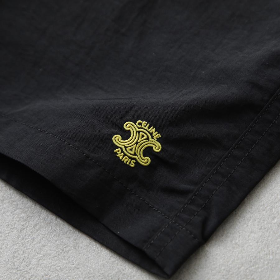CELINE セリーヌ スイムショートパンツ RZ0183M34.38NO メンズ トリオンフ刺繍 ナイロン スイムウェア ハーフパンツ 水着 水陸両用 ブラックの画像