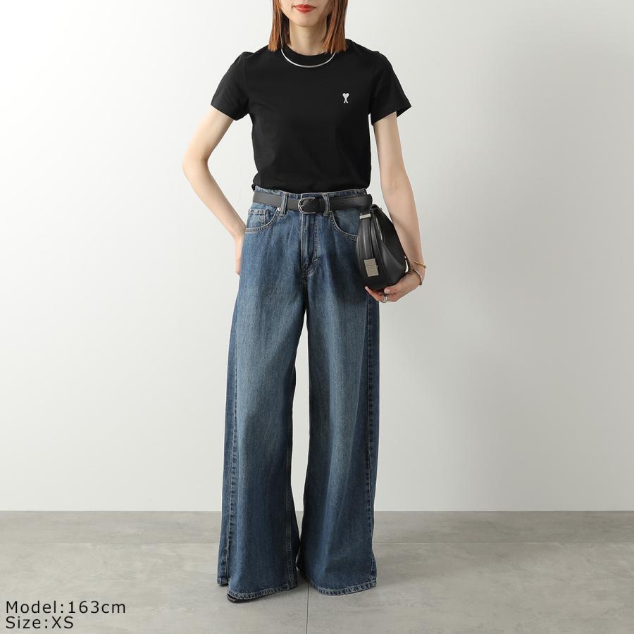 ami paris アミパリス Ami De Coeur Tシャツ FTS347 724 レディース ハート ロゴ 刺繍 コットンジャージー 半袖 カットソー クルーネック クロップド丈の画像