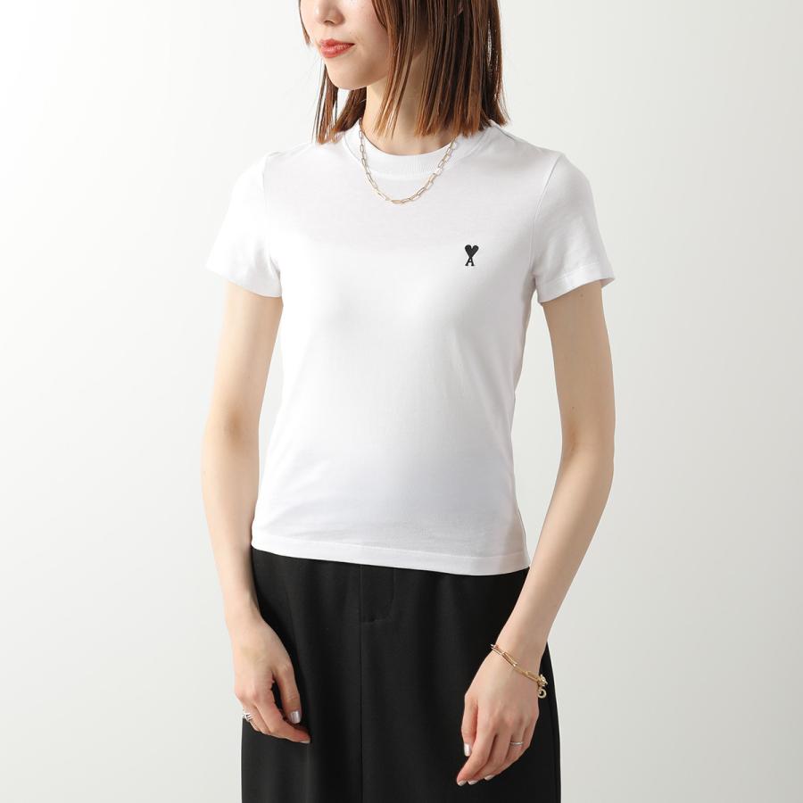 ami paris アミパリス Ami De Coeur Tシャツ FTS347 724 レディース ハート ロゴ 刺繍 コットンジャージー 半袖 カットソー クルーネック クロップド丈の画像