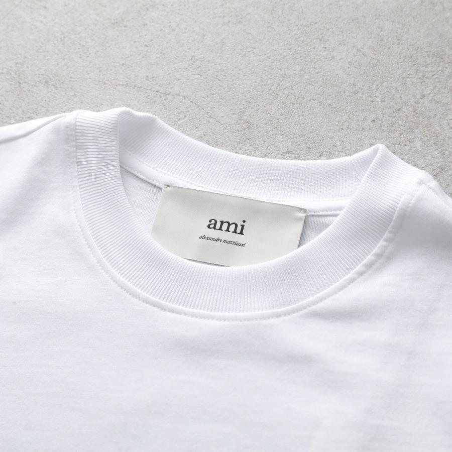 ami paris アミパリス Ami De Coeur Tシャツ FTS347 724 レディース ハート ロゴ 刺繍 コットンジャージー 半袖 カットソー クルーネック クロップド丈の画像