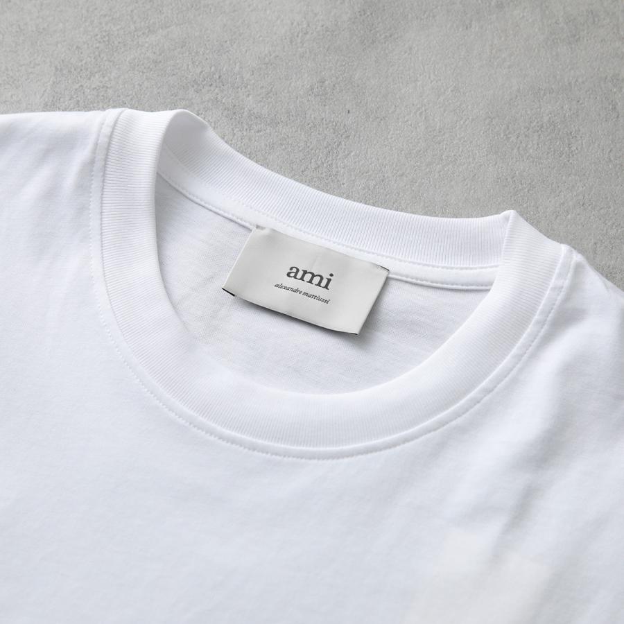 ami アミ Ami De Coeur アミ ドゥ クール ハートロゴ刺繍 クルーネック 半袖Tシャツ カットソー ホワイト HTS346.724 AMI PARIS (アミパリス) メンズ Tシャツ 半袖 胸ロゴ クルーネック