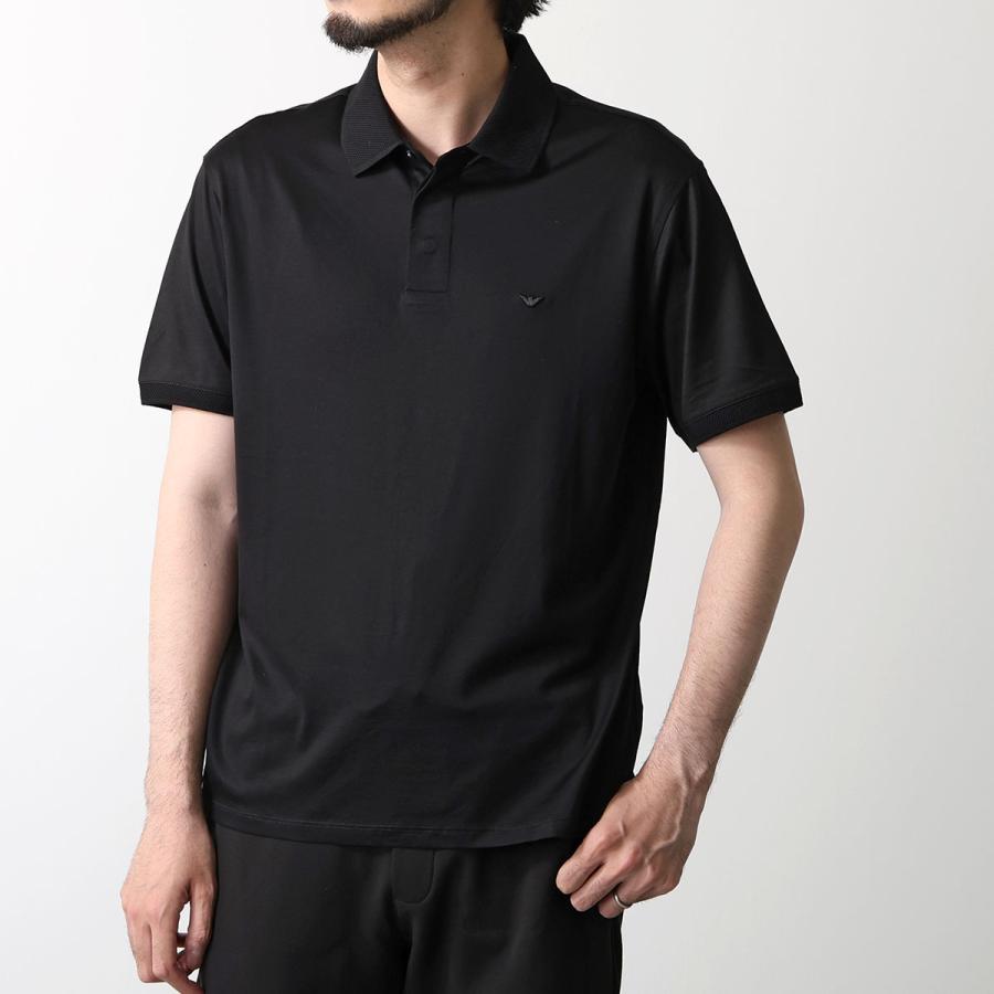 新品【エンポリオアルマーニ】ロゴ刺繍 スキッパーネック ポロシャツ 黒 M(L) EMPORIO ARMANI エンポリオアルマーニ ポロシャツ EM00458 8AF10017