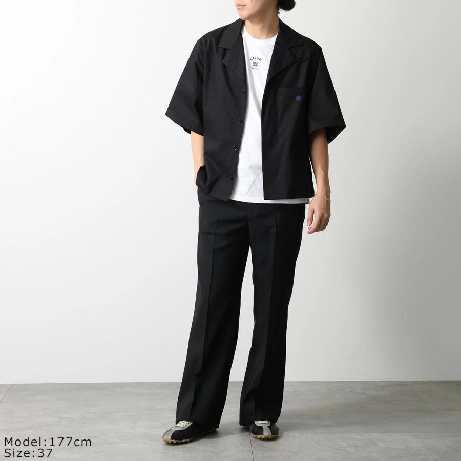 CELINE セリーヌ スカウト シャツ RC0CA204I.38NO メンズ トリオンフ刺繍 コットンギャバジン オープンカラー 胸ポケット 五分袖 ブラックの画像