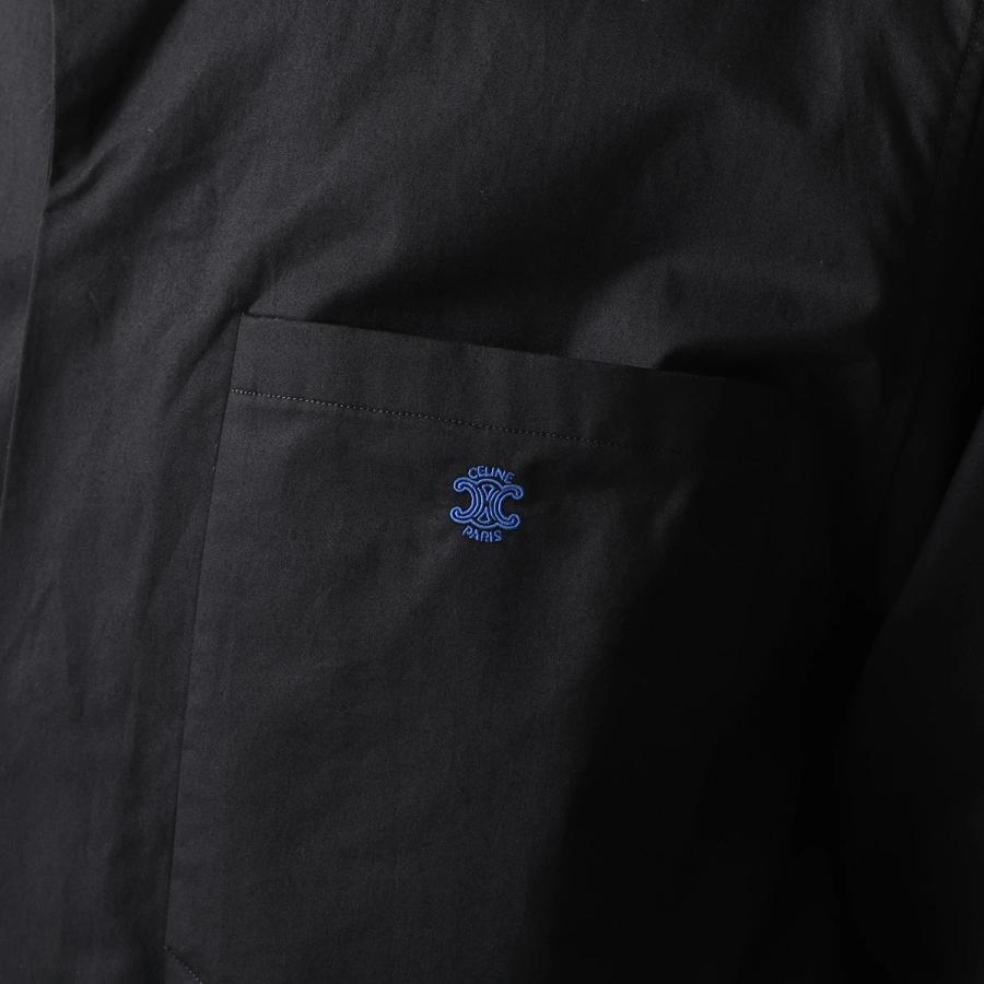 CELINE セリーヌ スカウト シャツ RC0CA204I.38NO メンズ トリオンフ刺繍 コットンギャバジン オープンカラー 胸ポケット 五分袖 ブラックの画像