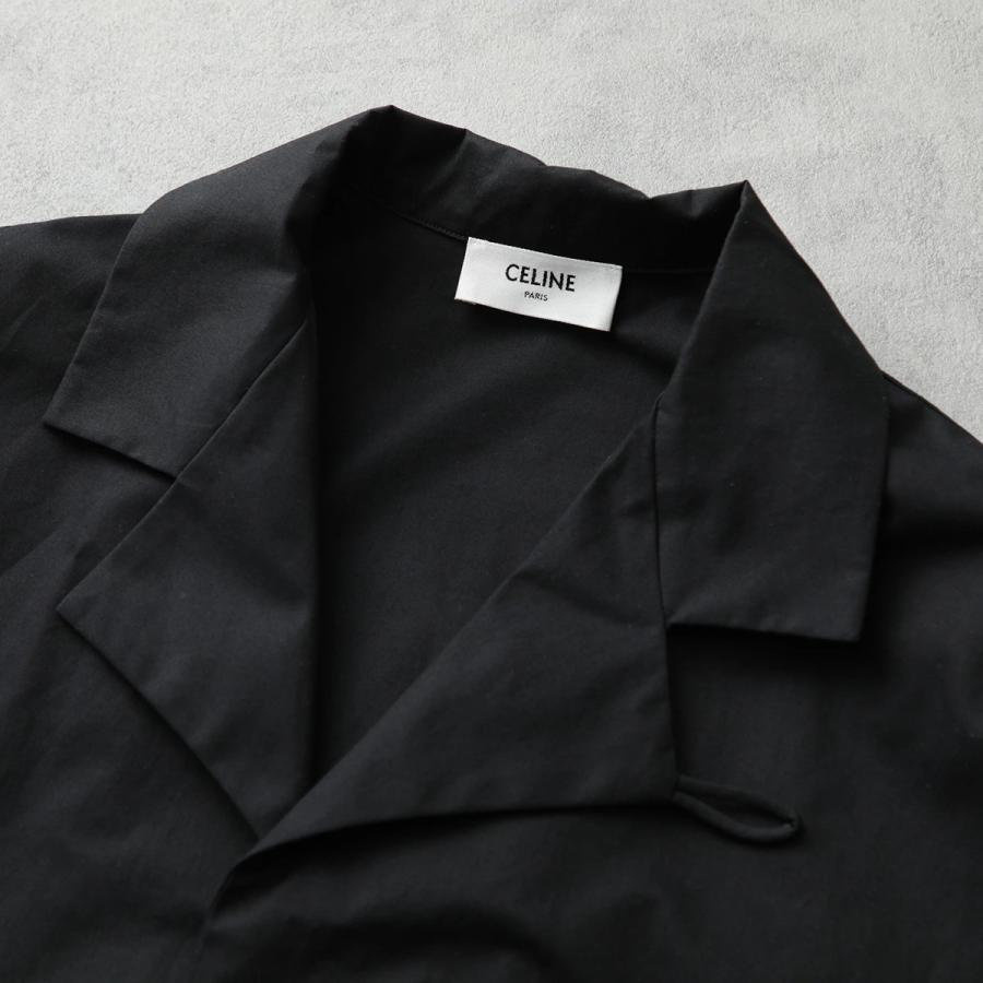 CELINE セリーヌ スカウト シャツ RC0CA204I.38NO メンズ トリオンフ刺繍 コットンギャバジン オープンカラー 胸ポケット 五分袖 ブラックの画像