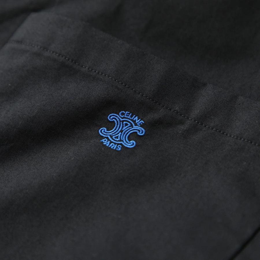CELINE セリーヌ スカウト シャツ RC0CA204I.38NO メンズ トリオンフ刺繍 コットンギャバジン オープンカラー 胸ポケット 五分袖 ブラックの画像
