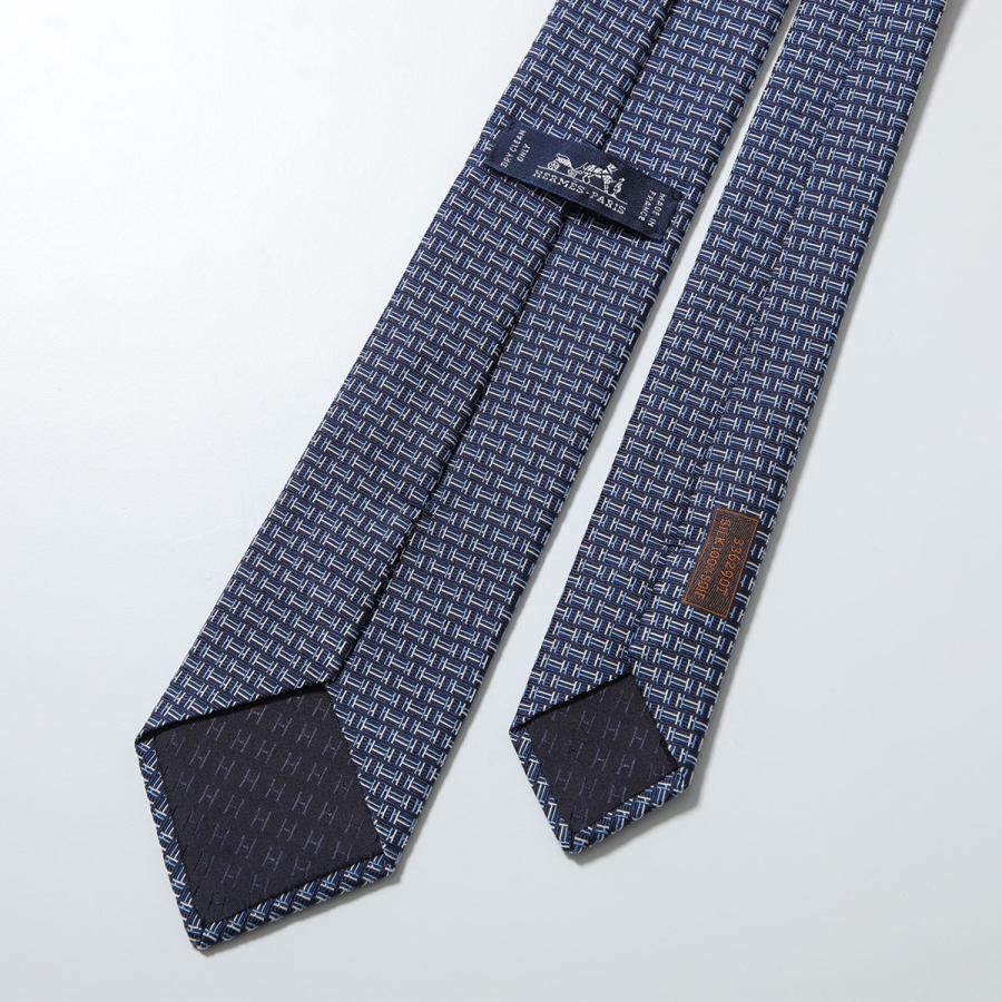 HERMES エルメス ネクタイ TIE メンズ フランス製 シルク H織りタイ シルクツイルタイ H柄 ジャガード プリント ショッパー + ブランド箱付き ギフトの画像
