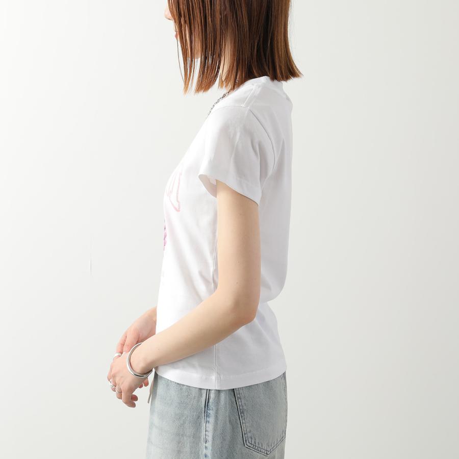 GANNI ガニー Tシャツ Baby Fit T-shirt Raspberry A1050185 11026 レディース ロゴ コットン 半袖 カットソー クルーネック 151/Bright-Whiteの画像