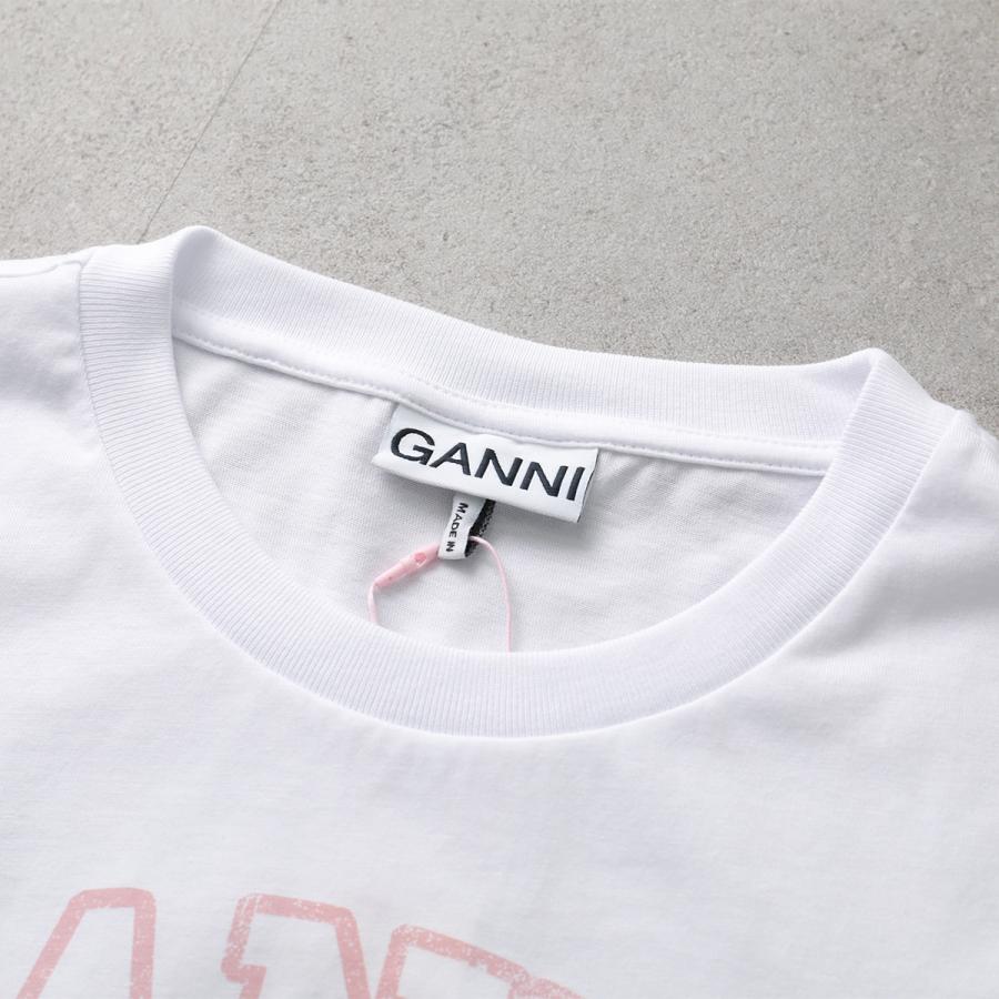 GANNI ガニー Tシャツ Baby Fit T-shirt Raspberry A1050185 11026 レディース ロゴ コットン 半袖 カットソー クルーネック 151/Bright-Whiteの画像