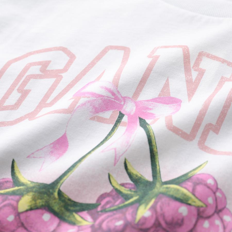 GANNI ガニー Tシャツ Baby Fit T-shirt Raspberry A1050185 11026 レディース ロゴ コットン 半袖 カットソー クルーネック 151/Bright-Whiteの画像