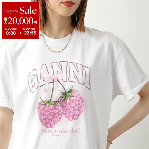 GANNI ガニー Tシャツ Heavy Cotton Jersey Raspberry A1050140 11038 レディース ロゴ コットン ラインストーン 半袖 クルーネック 151/Bright-Whiteの画像