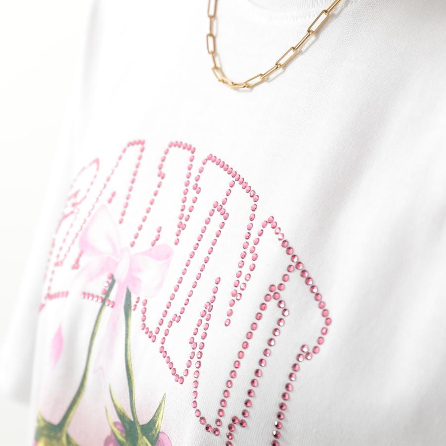 GANNI ガニー Tシャツ Heavy Cotton Jersey Raspberry A1050140 11038 レディース ロゴ コットン ラインストーン 半袖 クルーネック 151/Bright-Whiteの画像